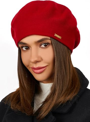 Braxton Baskenmütze aus Wolle, warm gefüttert, gehäkelt, Angora-Strickmütze, französische Paris-Mütze für Damen, Rot/Ausflug, einfarbig (Getaway Solids), Einheitsgröße