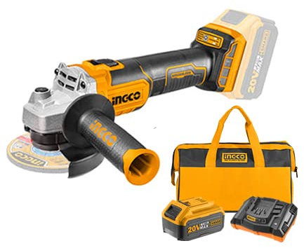 Ingco Cagli201158kitac Smerigliatrice Angolare A Batteria 20 V Con Caricabatterie Pro Batteria 5 Ah E Borsa Inclusi Motore Brushless Velocità Regolabile Professionale