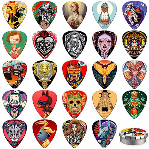 Guitar Picks, Plektrum Akustikgitarre 24 Stück 0.71mm Zelluloid Plektron,Personalisiert Plektrum E Gitarre,Gitarren Plectrum für, Bass,Ukulele (Mix-2)