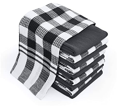 Chef Pomodoro Geschirrtücher, Geschirrtücher Baumwolle, Küchentücher, Geschirrtücher Schwarz, Kitchen Towel, Küchenhandtucher, Premium Qualität Trockentücher, 10er Set, 63.5 x 38.cm