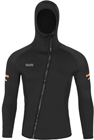 YuanDiann Homme 1.5MM Combinaison Veste À Capuche Protection Solaire Néoprène Combinaison De Plongée Haut Snorkeling Surf Stretch Manches Longues Confortable Maillots De Bain Noir 4XL