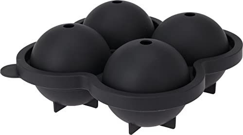 Silikon Eiswürfelform XL Kugel 4er anthrazit - je ca. Ø 6 cm - Eiswürfelschale für 4 große Kugeln - Eiswürfel Eiskugel Behälter groß rund mit Deckel