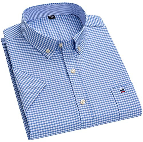 MAOAEAD Herren Oxford Kurzarm Hemd Sommer Casual Bequem Standard-Passform Button-Down Plaid Gestreifte Baumwollhemden (D507,45/5XL)