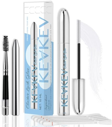 KevKev 10ml Eyelash Glue - 48 Hours Long Lasting Individual Lash Extension Adhesive - Mild Formula Waterproof Cluster Glue with Remover Cotton Swabs (Clear)
