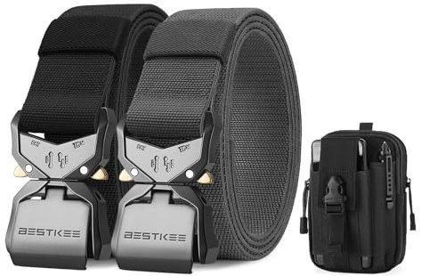 BESTKEE 2er Herren Taktischer Gürtel, 3.8cm Gürtel Herren, Militär Wandern Arbeitgürtel mit Schnellverschluss-Metallschnalle, Geschenk mit taktischem Molle-Beutel