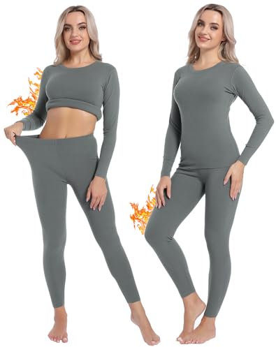INNERSY Skiunterwäsche Damen Set Warm Thermounterwäsche Frauen Winter Thermo Oberteil Leggings (XS, Warmes Grau)