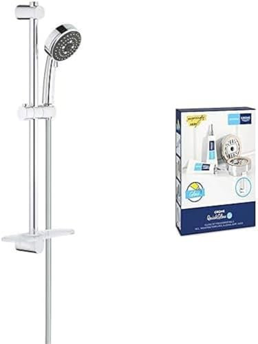GROHE Vitalio Comfort 100 & QuickGlue S2 - Set de barra de ducha 60cm con jabonera (teleducha de 3 chorros de 10 cm, menor consumo de agua i sistema antical, flexo de 1,75 m), cromo, 26096000