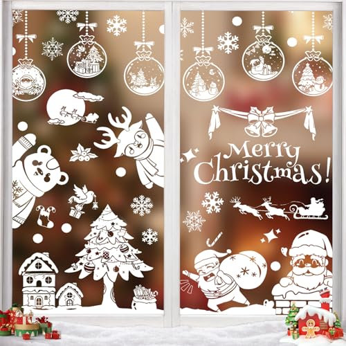 Gugatad Adornos Navidad,136pcs Pegatinas Navidad para Ventanas,Pegatina Copo de Nieve Navidad, Navidad Pegatina de Pared, Pegatinas de Ventana Papá Noel Adornos Navidad Decoracion Ventana