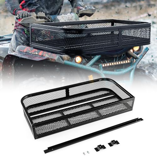 COSTWAY Panier pour Véhicule Tout Terrain en Métal avec Conception en Maille, Panier de Rack Avant Grand Espace de Rangement, Porte-Bagages pour VTT 92 x 44 x 16,5 cm, Noir