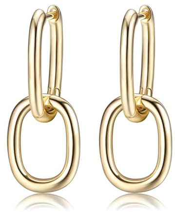 Dochais Ohrringe für Damen - 18 Karat Vergoldete Creolen Mit Anhänger, Huggie Kleine Dreieck Ovale Ohrringe für Frauen (Gold)
