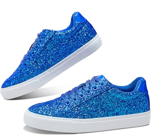 Jeekopeg Glitzernde modische Sneaker-Schuhe, glänzende Freizeitschuhe, glitzernde Pailletten, Konzert, niedrig geschnitten, Schnürschuhe