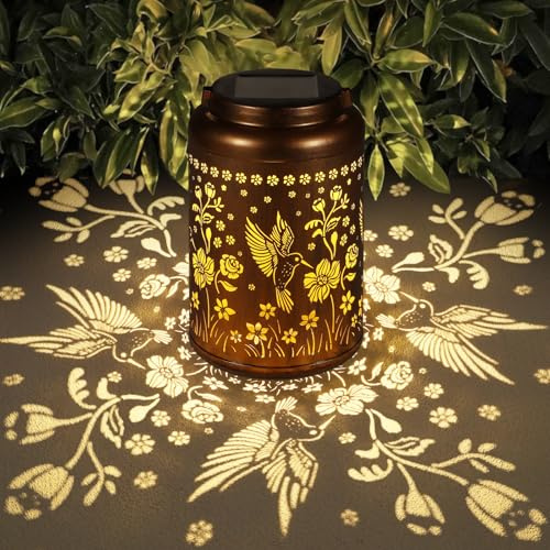 Solar Lanterns Outdoor Waterproof Hummingbird Garden Decor Gifts for Women Mom Grandma Hanging Solar Lights Metal Solar Decoration Outside for Yard, Patio, Backyard, Porch