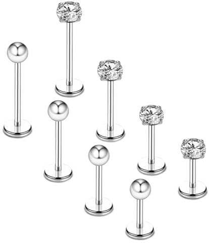 8 Stück Tragus Piercing Silber 6/8/10/12mm Helix Lippenpiercing 16G Chirurgenstahl Tragus Piercing mit Zirkonia Tragus Helix Piercing Damen Schmuck