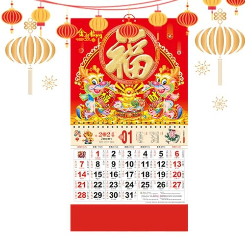 Chinesischer Neujahrs Wandkalender 2024, 1/3 Stück Jahr Des Drachen Kalenders, Chinesischer Mond Neujahrs Hängekalender, Lucky FU Monatswandkalender Für Frühlingsfest Heimdekorationen