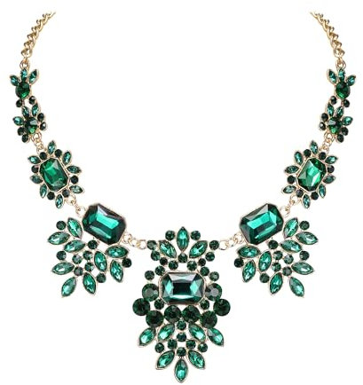 EVER FAITH Strass Kragen Halskette für Damen Kristall Floral Art Deco Vintage Statement für Hochzeit Party Grün Gold-Ton