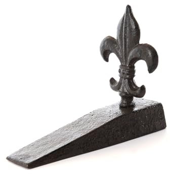 Cast Iron Door Stop Fleur De LYS Door Wedge Antique Brown Vintage Style French Country Style Doorstop Hallway Kitchen Bedroom Living Room Landing Door Stay Accessory