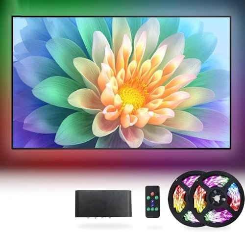 PurezmMoto Retroilluminazione LED per TV 72 Pollici, Striscia Illuminazione TV con sincronizzazione Musicale con HDMI SYNC Box, Effetto Multicolore Scorrevole, Adatto per camere da Letto, soggiorni