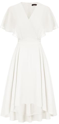 CURLBIUTY Damen V-Neck Kleid Cape Ärmel Chiffon Kleider Festlich Elegant Sommer Kleider Weiß 38