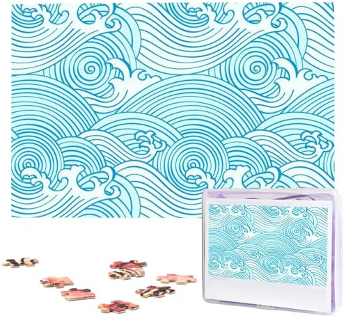 Wooden Puzzle Japanese Waves Jigsaw Puzzle 1000 Pieces Personalized Picture Puzzle Family Decoration Puzzle for Adult Family Wedding Graduation Gift