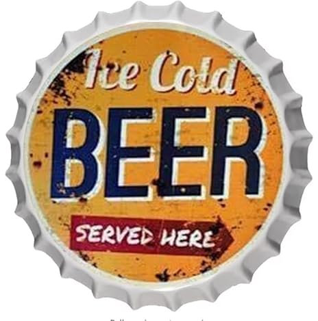 Eletina Retro Metal Tin Sign Ice Cold Beer Sign For Home Cave Garage Bar Cafe Wall Art Plaque Decoration Vintage Bottle Caps Poster Sign 13.8 Inches