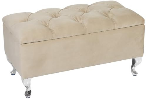 LORDLY Sitzbank mit Stauraum Verona CR 81x42cm - Beige Velourstof, Sitztruhe, Aufbewahrungsbox, Polsterbank mit Samtbezug für Wohnzimmer, Schlafzimmer, Diele