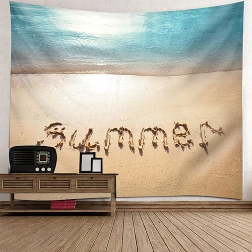 Epinki Wandbehang Summer Strand, Natur Landschaft Wandteppich Wandtuch Beige Gelb Grün aus Polyester, Wandtücher für die Wand in Wohnzimmerdekoration, 300x256cm