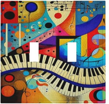 ROUGUI Piano Keys Musical Notes Light Switch Covers Double Toggle 2 Gang Wall Plate Dual Decorative Switchplate Electrical Faceplate for Farmhouse Decor