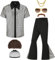 Ezuwail Herren 70er Jahre Disco Outfit Kostüm Kurzarmhemden Schlaghosen Perücken Halskette Schnurrbart Sonnenbrille 6Pcs