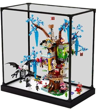HCAEIOFJ Vitrina acrílica transparente para LEGO DREAMZzz 71461, aplicable para una fantástica casa de árbol de juguete, caja de regalo (solo vitrina) (parte inferior negra + borde de aleación)