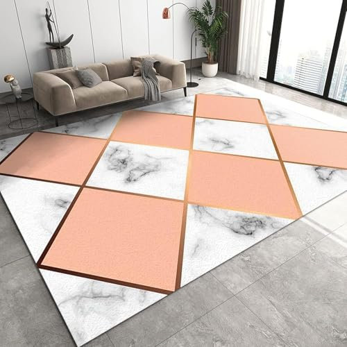 Sala De Estar Dormitorio Alfombra Impresa En 3D Rejilla Geométrica De Mármol Abstracto Alfombra 3D Área De Alfombra Alfombra Alfombra Impresa De Franela - Poliéster Tacto Suave 200 X 300 Cm -6U5N8D9