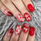 24Pcs Christmas False Nails Short - Square French Press on Nails Red Love Candy Stick on Nails - Acrylic Full Cover Fake Nail for Women Girls Nail Art Accessories