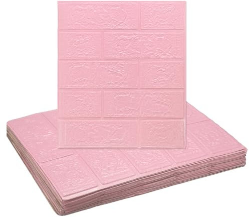 sourcing map 20pcs 3D Brick Effect Wall Panels 29 sq.Ft Coverage Peel and Stick Brick Wall Tile, 13.8x15.2 Waterproof Brick Design Wallpaper Backsplash, Pink