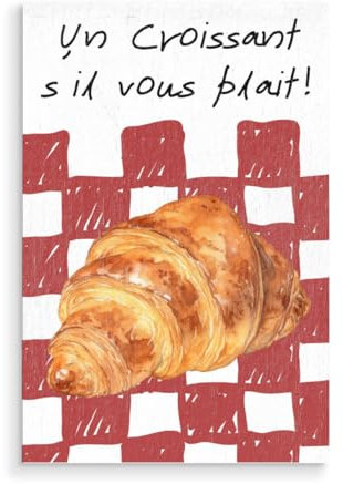 artboxONE Holzbild 30x20 cm Essen & Trinken Checkered Croissant von Künstler Edsonramosart
