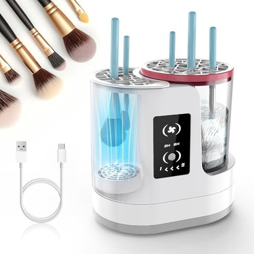Weinsamkeit Nettoyeur de Pinceaux de Maquillage 3 en 1, Machine Organisatrice de Support de Séchoir à Pinceaux de Maquillage, Nettoyage Automatique pour Pinceaux de Toutes Tailles (A)