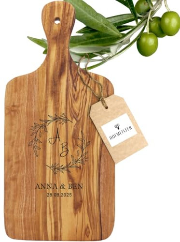 HOFMEISTER® Schneidebrettchen Gravur personalisiertes Geschenk - Servierbrett aus Olivenholz, Geschenkidee hölzerne Hochzeit, für Paare zum Jahrestag, Valentinstag, 30 cm