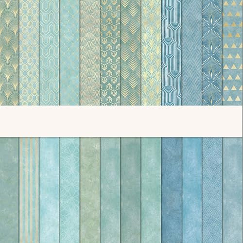 Scrapbooking Papier 24 Blatt, 30,5 x 30,5 cm, Doppelseitiges Muster Papierblock, Dekorpapier Set, Mehrfarbig Craft Papier für DIY Fotoalbum und Scrapbook Dekoration (Blau, 12 Inch)