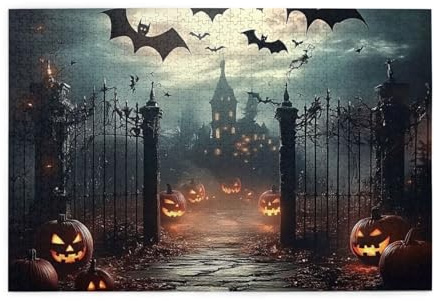 Gruseliger Friedhof an Halloween, 1000 Teile Puzzles für Erwachsene, Holzpuzzles für Erwachsene, Geschenke, Heimdekoration