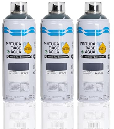 BESCH Pintura en Spray Base Agua 400ml – Ecológica, Sin Olor, para Madera, Plástico, Metal y Cartón – Cobertura Uniforme y Secado Rápido - Gris Perla, Pack de 3 unidades