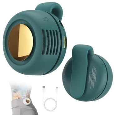 USB Mini Rechargeable Fan Small Portable Belt Waist Clip on Cooling Fan Rechargeable for Clothes Home, Silent Lazy Person Whirlwind Bladeless Electric Fan with 3-Speeds Travel/Office/Sports(1pc-Green)