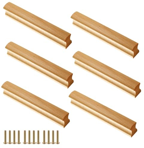 CAAGGMM Möbelgriffe Holz, 6 Stück Schrankgriffe Holz mit Schrauben, Lochabstand 160 mm, Schubladengriff, Kleiderschrankgriff, Griffe Möbel Massiv, für Bäder, Büros, Küche