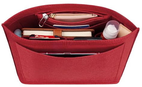 lumanothy Organizador de Bolso de Fieltro con Múltiples Bolsillos – Inserto para Bolso con Bolsillo con Cremallera, Organizador Ligero para Tote Bag, Rojo, L
