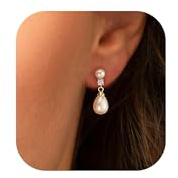 Perlen Ohrringe – 14K Vergoldete Hängende Ohrringe mit Zirkonia Akzenten, Elegante Perlen Ohrhänger für Braut Brautschmuck, Hypoallergene Luxuriöse Hängeohrringe für Hochzeit Verlobung