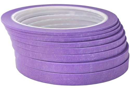 JINBING 8 Stück Papier-Abdeckband, Nadelstreifen-Klebeband für Heimwerker, Nagelkunst, Zeichnen, Musterherstellung, Malerband, 2 mm – 10 mm x 25 m (lila)