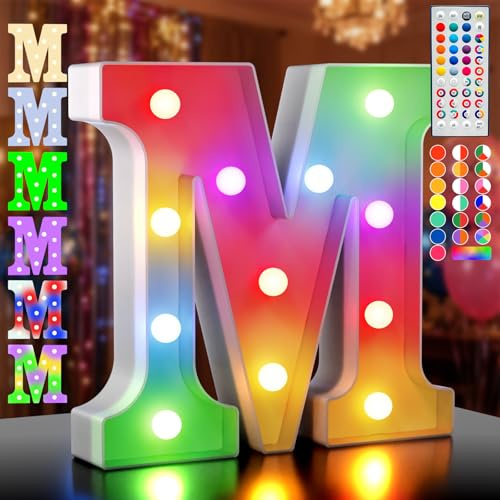 LED Buchstaben Lichter Alphabet,35 Farben Led Leuchtbuchstabe mit Fernbedienung, LED Brief Beleuchtung Buchstaben Nacht Lichter Dekoration für Geburtstagsfeier, Hochzeit, Kinderzimmer, Buchstaben M