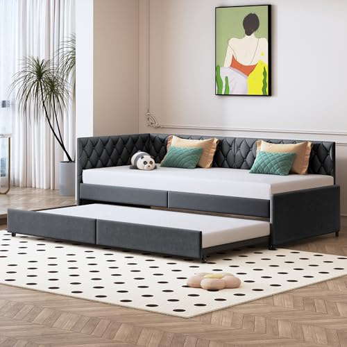 FEEOHOME Klappbares Schlafsofa, 90/180 x 200 cm, Schlafsofa für 2 Sitzer, ausziehbar, mit Lattenrost, ausziehbar, mit Lattenrost, Ausziehbett, funktional, Erwachsene, für Wohnzimmer, Schlafzimmer