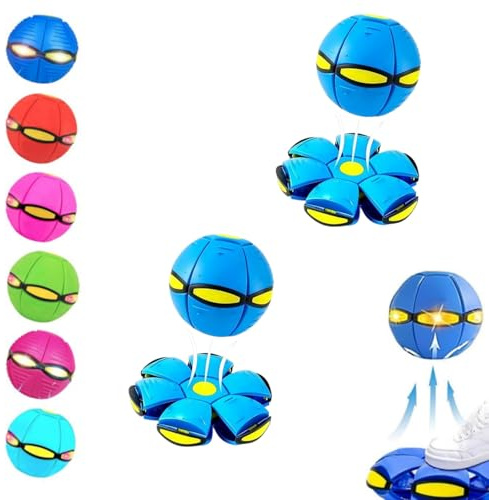 MRGIINR 2pcs Magic Metaball, Children's Bouncing Ball, Magic Flying Saucer, Bouncy Ball, Parent-Child Interaction, Dual Form Freely Switchable, with 6 Light (Blue, 2pcs)