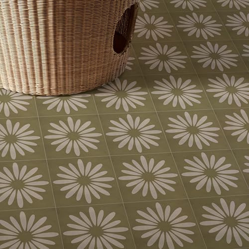 Fliesensticker Vintage Grüne Blume Klebefliesen Küche Bad Pvc Fliesenaufkleber Boden Badezimmer Wasserdicht Tile Sticker Fliesen Folie Ölfest Wandfliesen Selbstklebend Küche 30x30cm/10 pcs