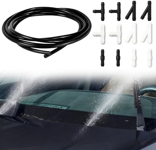 4 M Manguera para Limpiaparabrisas, Kit de Reparación Universal con 12 Conectores (T, Angulados, Rectos), para Conectar la Bomba de Agua del Coche y las Boquillas