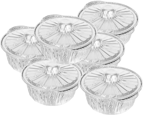 Gatuida Lot de 6 Casseroles en Aluminium Épais 1150 Ml avec Couvercles Barquettes Jetables pour Cuisson en Plein Air Pique-Niques Camping Soupe et Plats Mijotés Ustensiles