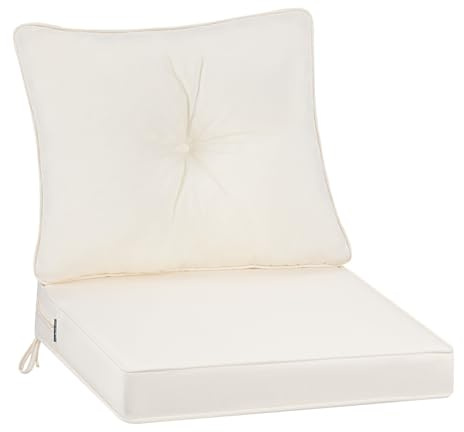 PRIMEPATIO Stuhlkissen Outdoor mit Bändern, wasserdichte Schaumstoff Sitzkissen, Lounge Sitzpolster Balkon und Gartenmöbel-Kissen, Loungekissen Gartenpolster Auflagen für Rattanmöbel, 50X50, Beige